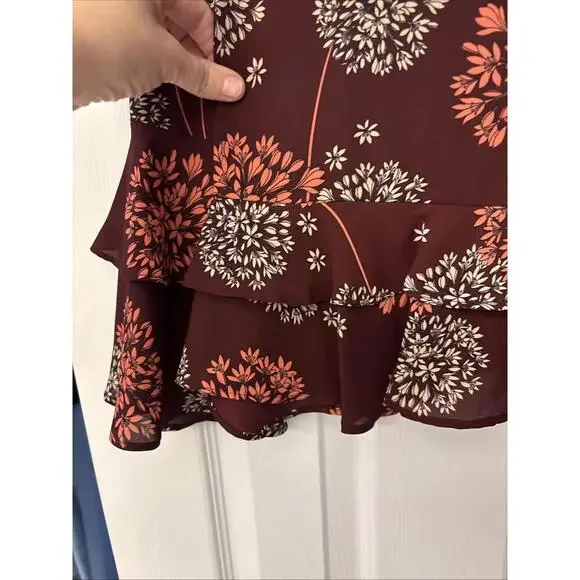 A.N.A. Burgundy Sheer Ruffled Top Blouse Long Bell Sleeves Sz XL. Work. Office - Picture 3 of 9